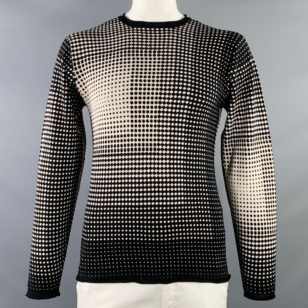 ARMANI COLLEZIONI L Black White Geometric Dots Silk Blend Crew Neck Pullover
